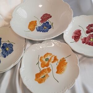 Vintage Italy San Cristoforo Richard Ginori Hand-Painted Poppies, Set Of 6.